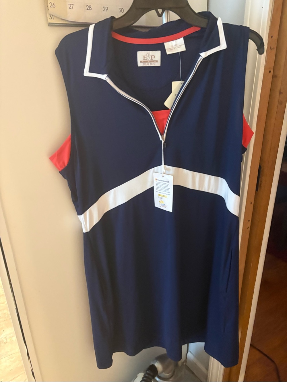 EP Pro Navy and White Sleeveless Polo Dress with Red Trim